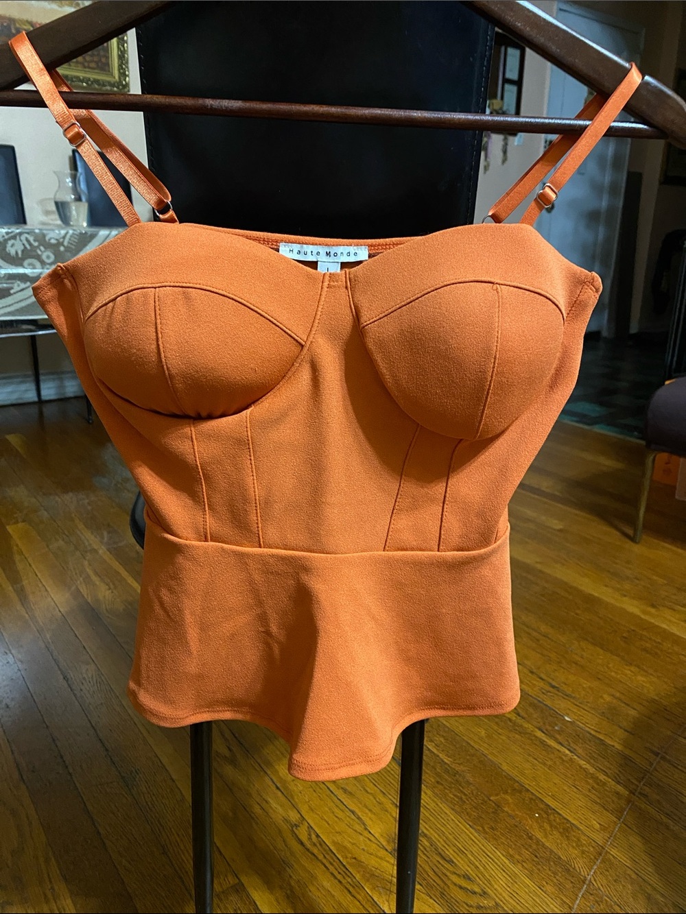 Orange Structured Bustier Peplum Tank